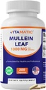 Vitamatic Mullein Leaf 1000mg per serving - Egészséges légzőrendszer, bronchiális és immunfunkció támogatása - 200 kapszula