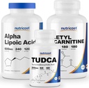 Nutricost Alpha Lipoic Acid 600mg, 240 Caps & Tudca 250mg, 60 Caps & Acetyl L- karnitin 500mg, 180 Caps