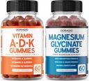 ADK Gummees D3 K2 (60 Count) kiegészítés D & K- 10 vegán kiegészítés Málna Flavor - Magnézium Glicinate (60 Count) - Glicinate Gumies felnőtteknek - Nem GMO, Vegan & Made in USA