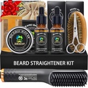XIKEZAN Beard Kit for Men Grooming & Straightening Set, w / Beard Straightener, 2 Pack Oil, Balm, Comb, Scissor, Brush, Születésnapi Valentin-napi ajándékok neki Apa Men Boyfriend Karácsonyi Stocking Stuffers