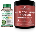 Teljes értékű Wellness Digesztikus Enzimek 1000MG Plus Prebiotikumok és probiotikumok kiegészítés + Multi kollagén fehérje por hidrolizált (I típus II III V X)