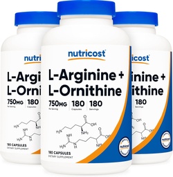 Nutricost L- Arginine L- Ornitine 750mg; 180 kapszula (3 üveg)