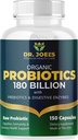 Szerves probiotikumok 180 milliárd CFU - 40 Strains Vegan Probiotikumok + Prebiotikumok + Digitális enzimek - Gut & Immune Health - 100% Tiszta, Maximális potencia & Tartály - Készült az USA-ban