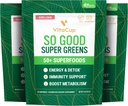 VitaCup Super Greens Powder Smoothie & Juice Mix w / 50 + Prémium Superfoods, Emésztési egészség, puffadás enyhítése, méregtelenítés, Gut Health w / probiotikumok, antioxidánsok, Berry Lemon, 30 szerváció Each, 3 zsák