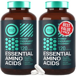 WILD FUEL Essential Amino Acids Supplement for Women and Men - Mind a 9 BCAA Amino Acid Complex for Power and Recovery - EAA Lysine, Tryptophan, Isoleucin - 2 Pack 240 Vegan BCAA kapszula
