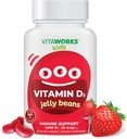 Kinder Vitamin D 1000 IU Jelly Bohnen - Tasty Natural Strawberry Flavor, Vegetarisch, GMO-frei, Glutenfrei, Nüssefreie Vitamine - Nahrungsergänzungsmittel für Immununterstützung - für Kinder - 60 Jellies
