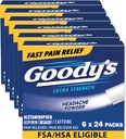 Goody 's Fejfájás Port Extra Strength Pain Relief, Triple Action Fejfájás Relief aszpirinnel, Acetaminophennel és koffeinnel, 24 Count, Pack of 6