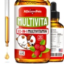 Folyékony multivitamin kutyáknak - Macska Multivitamin beltéri macskáknak - 10- in1 Liquid Dog Vitamins B Complex, C, D3 - emésztés, vizeletürítés, Hip & Joint, Skin & Coat - Cranberry Flavor - 2 Oz