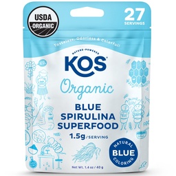 KOS USDA Organic Blue Spirulina Powder, Phycocianin - Vegan Algae Superfood - Natural Food Coloring for Smooties & Protein Drinks, Plant Based, Non GMO - 27 Servings