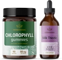 HERBAMAMA Chlorophyll and Milk Thistle Kit - 50 mg klorofill gummies & Milk Thistle kivonat tinktúra 4 fl oz - Vegan, Non-GMO, Sugar & Alcohol- Free - 2 Pack