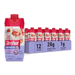 SlimFast fehérje shake, Strawberry- 20 g fehérje, étkezés helyettesítése Shake kész inni, magas fehérje alacsony szénhidrát és alacsony cukor, 24 vitaminok és ásványi anyagok, 12 gróf (csomag 1) (csomagolás május Vary)