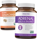 Ashwagandha & Adrenal (2 hónapos ellátás) Adrenal Balance Pack - Organic Ashwagandha Natural Adrenal & Cortisol Support (120 Caps) & Adrenal System & Cortisol Manager L- Tyrosine Fulleny Support (120 Cap)