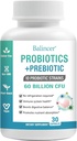 Probiotikumok és organikus prebiotikumok nők és férfiak számára, 60 milliárd CFU 10 Strains, Support Digestive & Gut Health, Gas & Bloating, 30 kapszula