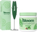 Bloom Táplálkozás Superfood Powder, Emésztési Enzimek probiotikumokkal és prebiotikumokkal, Gut Health, Bloating Relief, Original + Milk Frother High Powered Hand Mixer