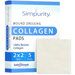 Collagen Dressing Pads - 2 "x 2" 5 Count Collagen Pad for Wounds - Non-Adherent Collagen Dressing for Wound Care - Safe n 'Simple Wound Care Supplies