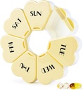 MOLN HIMY nagy heti Pill Box 7 nap, Pill Case Organizer, Flower Pill Container egyszer naponta, Kerek orvosi adagoló vitamin / Halolaj / Gyógyszer / Kiegészítés (sárga)