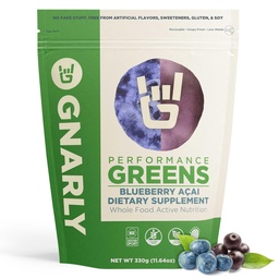 Gnarly Nutrition Greens Superfood Powder - Blueberry Akai Performance Super Greens Powder - NSF Sport Certified - Organic, Probiotics & Essential Micronutrients - Blueberry Akai, 11.64 oz