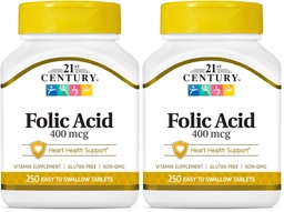 21. Century Folic Acid 400 µg tabletta, 250 gróf (2 darabos csomag)