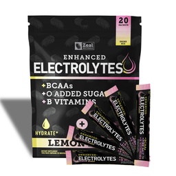 Javított elektrolit por stick csomagok (Lemon Baxter 124; 20 csomag) w / 0 Sugar + BCAAs + B- Vitamins Electrolyte Supplement w Kálium Cink & Magnézium for Hydration - Keto Electrolytes