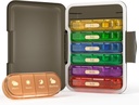 Heti Pill Organizer 4 Times egy nap, 7 Day Pill Box 4X, Portable for Travel Pill Case for Pills / Vitamin / Fish Oil / Medication / Supplements (4x7 Black + Rainbow)