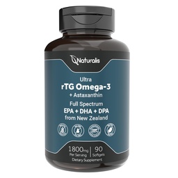 Naturalis Ultimate rTG Omega 3 Fish Oil 1800mg Wild New Zealand Tuna - Full Spectrum Omega3s EPA, DHA & DPA - Sustainable Sourced, Non-GMO, Gluten Free - 90 Softgels