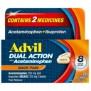 Advil Dual Action Back Pain Caplets Delivers 250mg Ibuprofen és 500mg Acetaminophen Per Dose 8 órányi hátfájás enyhítésért - 72