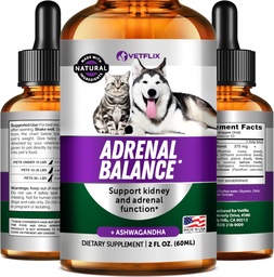Állati mellékvese támogatás kutyák és macskák - Készült az USA - Cushings kezelés kutyák - Cat & Dog Supplement for Kidney Support - 2 Fl Oz