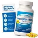 Super Max Omega3 Fish Oil 2400 mg Made in Norway - High Potency Fish Oil Omega 3 Supplements for Women and Men, Trigliceride Form with EPA and DHA suplements No Fishy After Taste Lemon Flavor