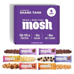 MOSH Variety Pack Keto Protein Bars, High Fiber, Low Carb, Gluten Free, High Protein, Brain Healthy Snack Ashwagandha, Oroszlánsörény, 6 gróf