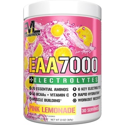 Evlution Nutrition EAA7000 + Electrolytes - Pre & Post Workout Powder - Muscle Building + Recovery Supplement - 7g EAA + 5g BCAA + 6 Key Electrolytes - Rapid Hydration - 30 Servings - Pink Lemonade