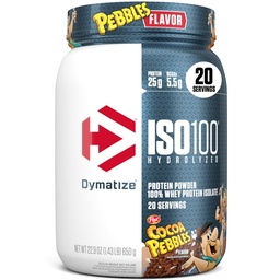 Dymatize x Cocoa Peables ISO100 Tejsavó fehérje por izolátum, 25 g fehérje, 20 Servings, 5.5g BCAA, 120 Cal., glutén mentes, 1g Fat, 1g Sugar, 2g Carb