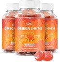 BeLive Organic Omega 3 Gumies - Omega 3 6 9 7 DHA & EPA a Flaxseed Oil & Sea Buckthorn Fruit Oil, Vegan, a gyerekek & Felnőttek, Full Body, Brain & Eye Support, Sugar Free - Peach Achems 124; 3- Pack