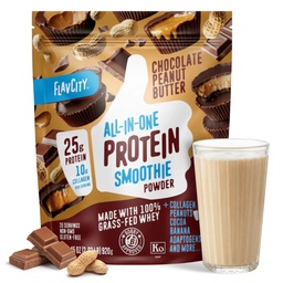 FlavCity Grass Fed Whey Chocolate Protein Powder - Chocolate Mogyoróvaj - 25g Protein & 10g Collagen - Organic Cocoa & Coconut Milk - Gluten Free & No hozzáadott cukrok (20 adag)