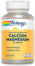 SOLARAY Kalcium Magnézium kiegészítés, Magnézium & Kalcium kiegészítők Nők és férfiak, 2: 1 Ratio, Csontegészség & Erő, Vegan, Magas abszorpció, 60- nap garancia, 22 szervizek, 90 VegCaps