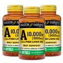 MASON NATURAL A-vitamin 3000 µg (10 000 NE) halmájolajból, a Vision & Immune Health támogatásából, 100 Softgels, 3 darabos csomag