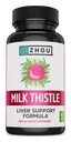 Zhou Milk Thistle - Lebergesundheitsergänzung, Silymarin Milk Thistle Extract & Powder für Herren & Frauen, Kräuterreiniger-Unterstützung, Metabolische Gesundheit - 60 Vegetarische Kapseln