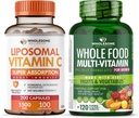 Teljes értékű Wellness Liposzómás C-vitamin kapszula (200 db 150 mg-os Buffed) Magas abszorpciós VIT C + Teljes értékű élelmiszerek Multivitamin nőknek - Természetes multivitaminok, ásványi anyagok, szerves extraktok