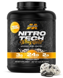 Muscletech Whey Protein Powder (Cookie & Cream, 5LB) - Nitro-Tech Whey Protein Isolate Smoothie Mix Lean Muscle & Recovery - 24g Whey Gold Protein for Women & Men - Packaging May Vary