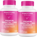 Rózsaszín Stork Premium Premium Prenatal Gumi Vitaminok DHA, folát, és D-vitamin - 60 Vegan Gumies - 2 Pack