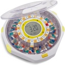 LiveFine Bluetooth Automatic Pill Dispenser, 28 napos Kapacitás, Hang & Light Alerts, Kulcszár, LCD & Easy Setup on The LiveFine App for Prescriptions, Medications, Vitamins & Supplements - Clear Lid