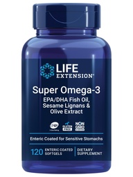 Life Extension Super Omega3 EPA / DHA Fish Oil, Sesame Lignans & Olive Extract - Heart Health, Brain Health, Gyulladás Egészségügyi támogatás, Gluten- Free, Enteric- Coated, Non-GMO, 120 Softgels