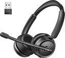 Bluetooth headset AI Noise Lemondó Mikrofon, Stereo HiFi Bluetooth Fejhallgató, Vezeték nélküli fejhallgató USB Dongle Számítógép Office Call Center Skype Zoom Meeting Trucker