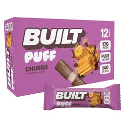 Built Bar, Puff Protein Bars, Churro Puff, 17g Protein Snack, On- The- The- Bars, Csak 140 Calories & 6g Sugar, Collagen, Gluten Free, 12 Count