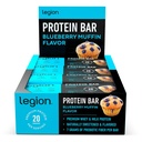 Legion Protein Bar Blueberry Muffin - 100% Whey Protein, Soy Free Protein Bars Prebiotic Fiber - Alacsony zsírtartalmú egészséges fehérje Bar - Gluten mentes, természetesen ízesített, alacsony cukortartalmú fehérjék Bárok (12 gróf)
