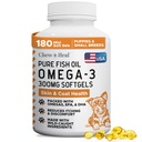 Wild Caught Omega 3 halolaj kutyáknak - 180 Softgel kapszula egészséges bőrre és kabátra - 300 mg Mini Kutya Halolaj pirula shedding, száraz viszketés bőr, és forró spots - Pet Omega lazac kiegészítés