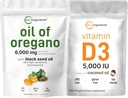 Micro Ingredients Oil of Oregano Softgels 6,000mg Per Serving & D3- vitamin 5000 NE Bundle Pack