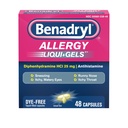 Benadryl Liqui- Gels Antihisztamin Allergia Medicine & Cold Syndicat Relief, Dye- Free Liquid Gels 25 mg difenhidramin HCl a tünetek, mint például, Runny Orr, Tüsszentés & More, 48