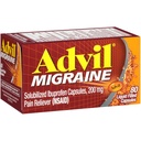 Advil Migrén Fájdalom Reliever, Oldott Ibuprofen 200mg, 80 Count, Liquid Filled Capsules, Erőteljes Migrén Relief
