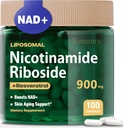 Liposzómás nikotinamid Ribozid, NAD kiegészítés anti-öregedés, energia, fókusz, 900mg NAD + Kiegészítés, Resveratrol & Quercetin, -50 napos ellátás, 100 kapszula