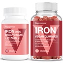 Vegán vas gumik + vas biszglicinát 30MG A124; Vegán vaspótló támogatás a vér egészséges & Napi energia felnőttek és gyerekek - 180 gróf